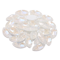 Electric Neon White Navette Shape High Quality Glass Sew-on Rhinestones
