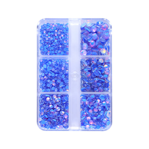 Mixed Sizes 6 Grid Box Mocha Opal Dk Blue Glass FlatBack Rhinestones For Nail Art WholesaleRhinestone Hauptbild
