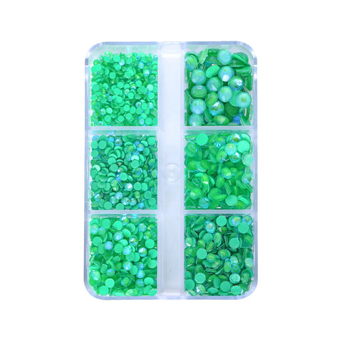 Mixed Sizes 6 Grid Box Mocha SS Green Glass FlatBack Rhinestones For Nail Art WholesaleRhinestone Hauptbild