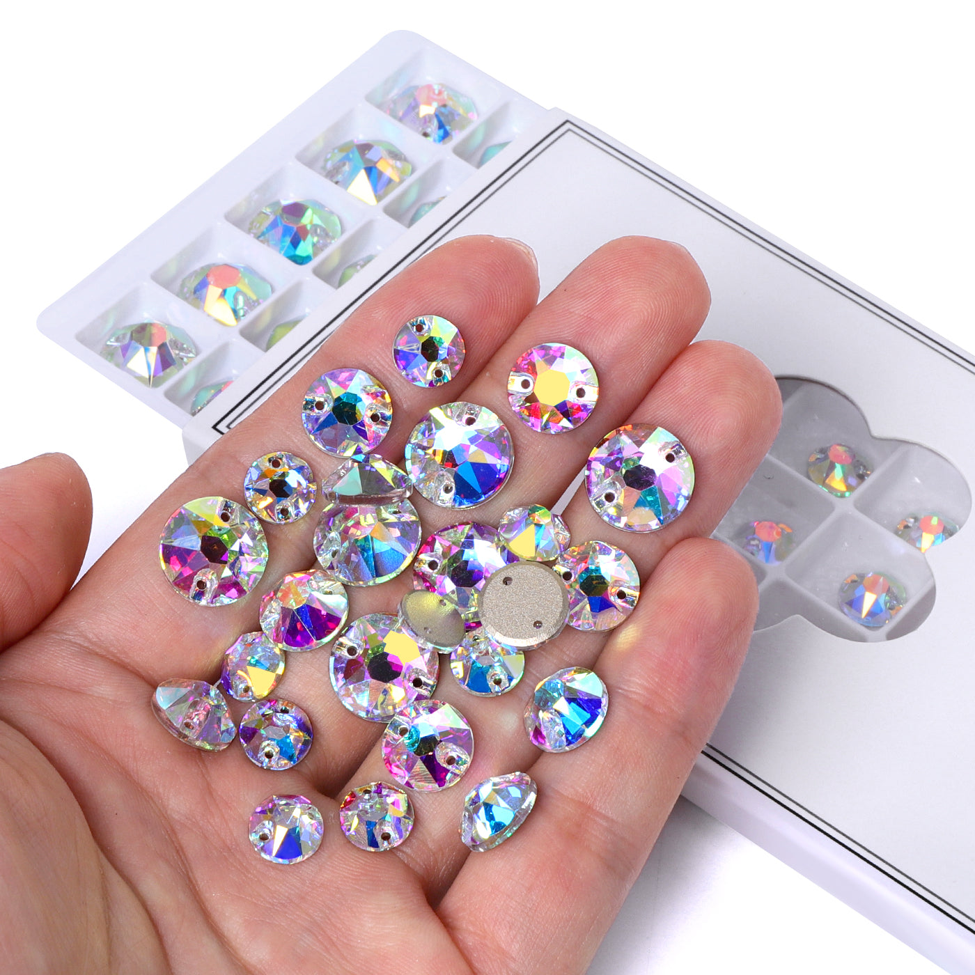 Glass Rhinestone Sizes Mixed Sizes Crystal AB XIRIUS Round Shape High Quality Glass Sew-on Rh ...