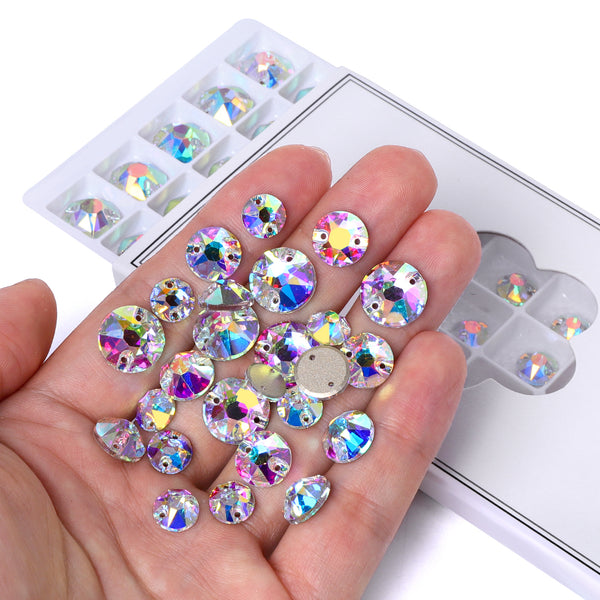 Mixed Sizes Crystal AB XIRIUS Round Shape High Quality Glass Sew-on Rhinestones WholesaleRhinestone