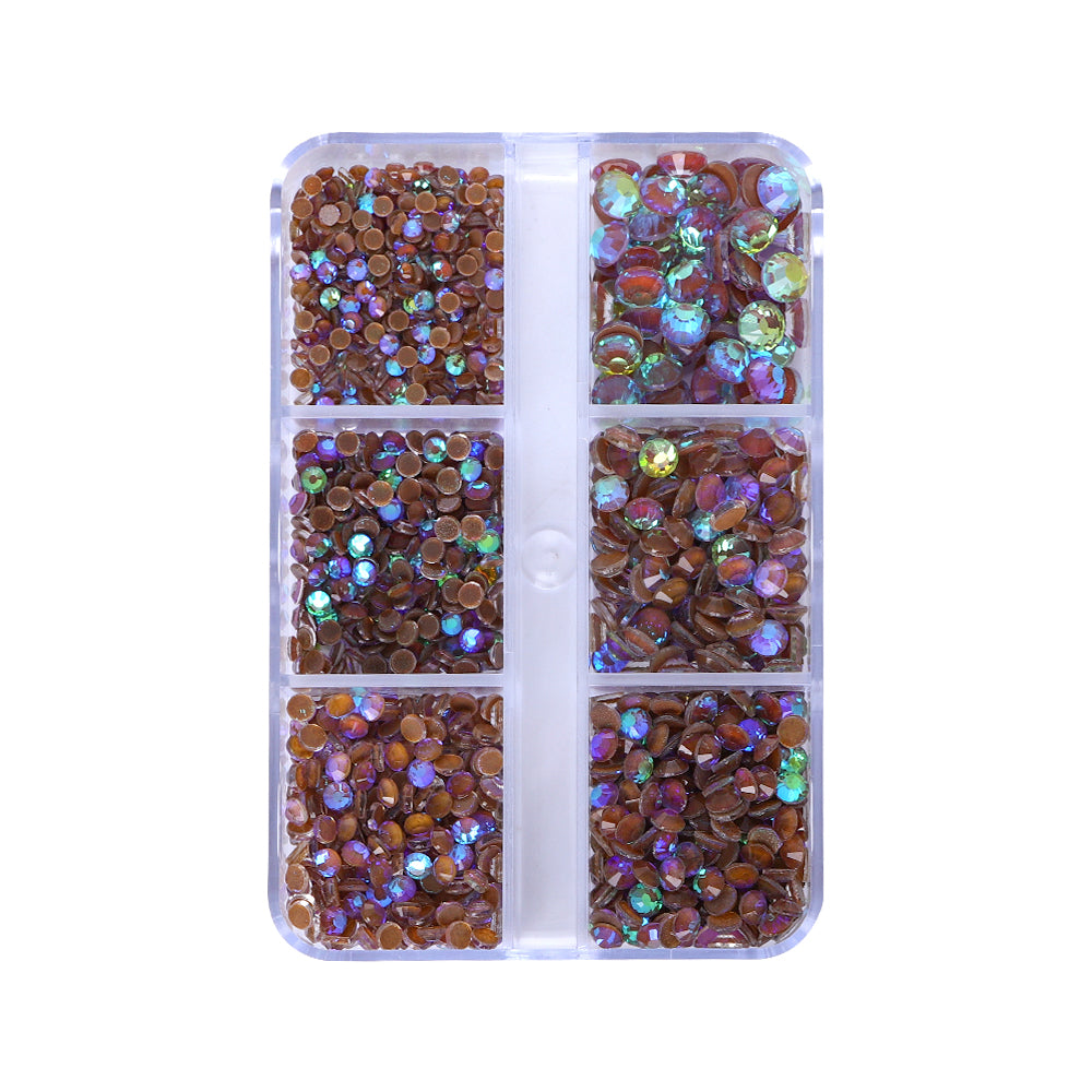 Mixed Sizes 6 Grid Box Mocha Shimmer Coffee Glass FlatBack Rhinestones For Nail Art WholesaleRhinestone Immagine principale del prodotto