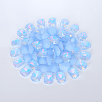 Light Blue AM Pillow Shape Glass Pointed Back Fancy Rhinestones