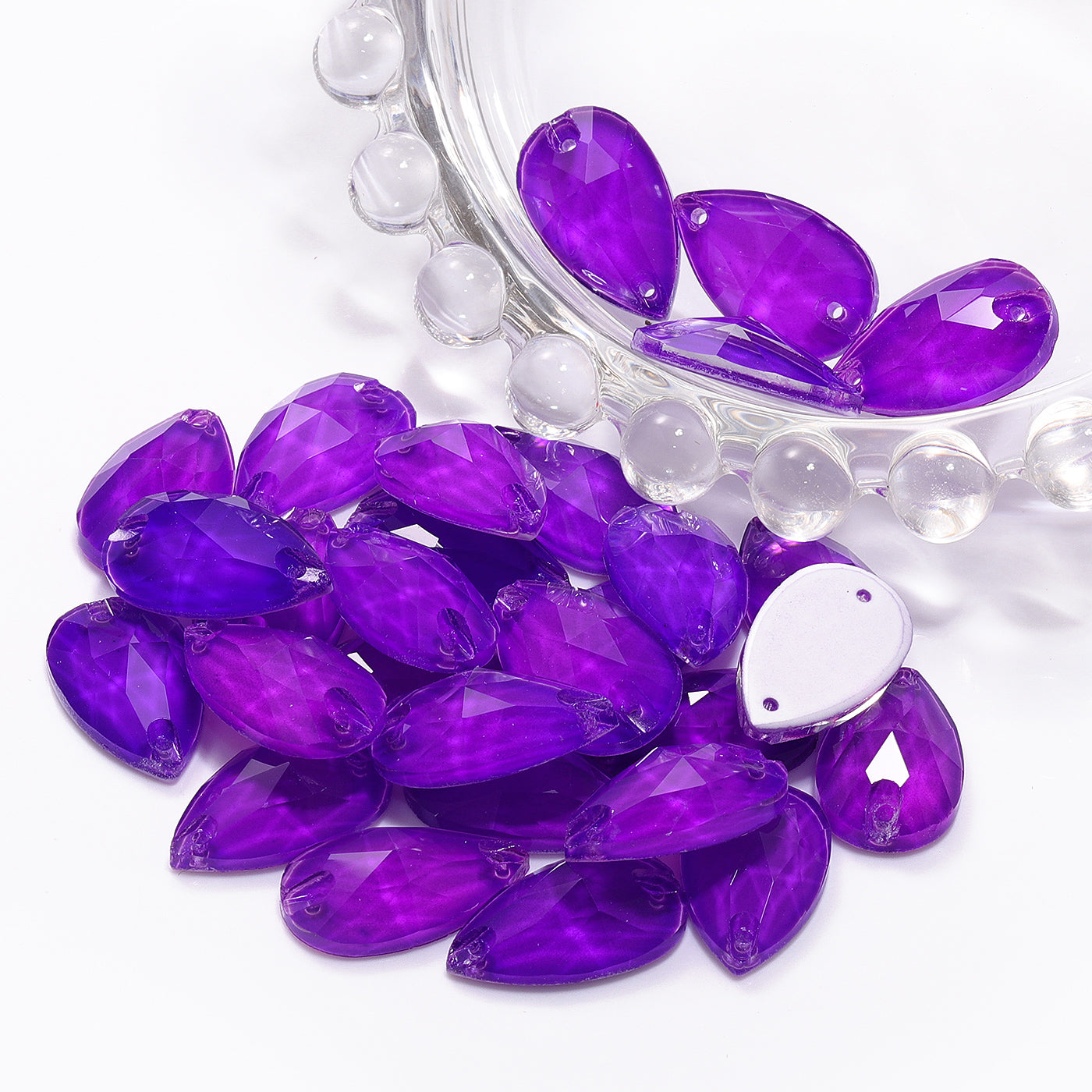 Mocha Neon Violet Drop Shape High Quality Glass Sew-on Rhinestones