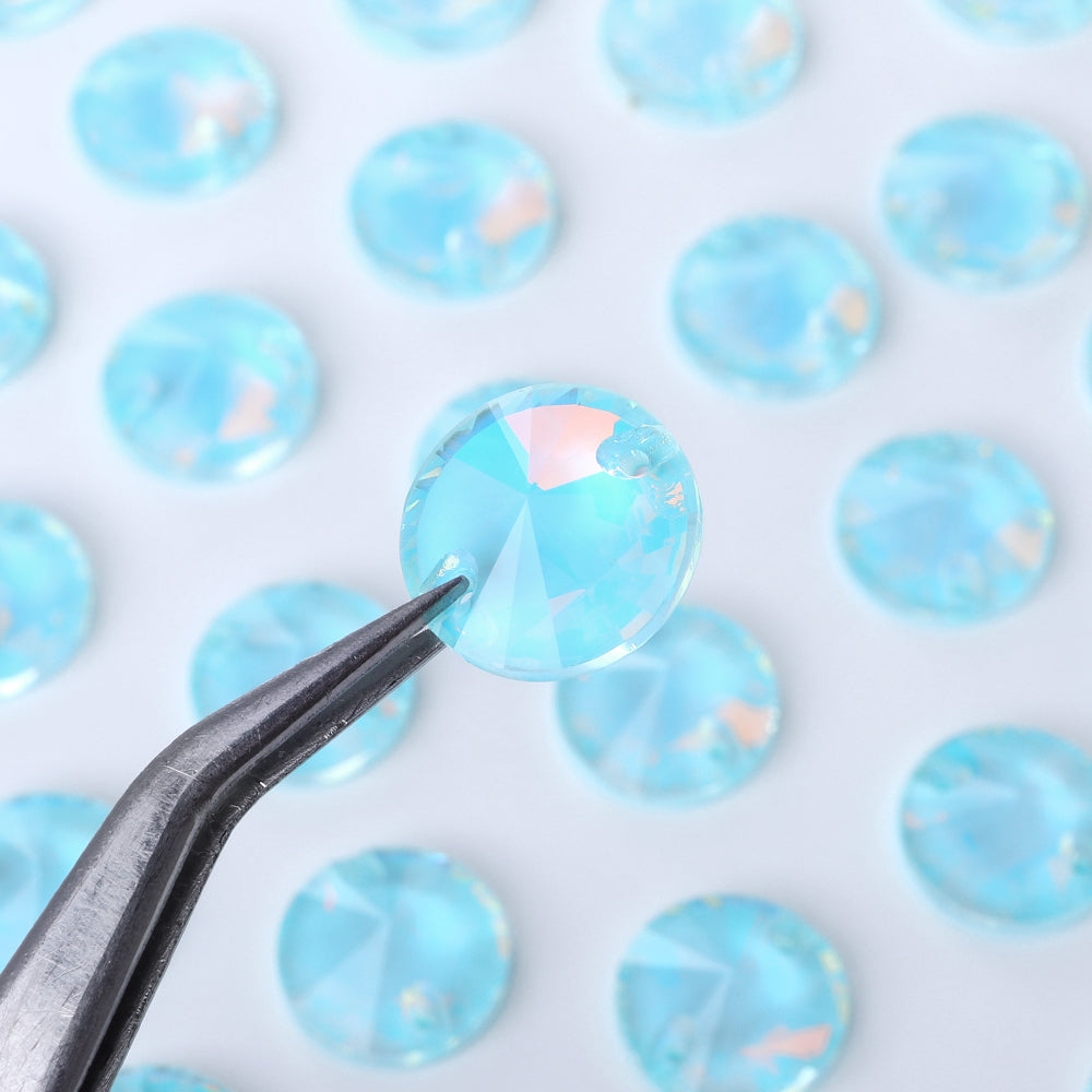 Aquamarine AM Rivoli  Shape High Quality Glass Sew-on Rhinestones WholesaleRhinestone