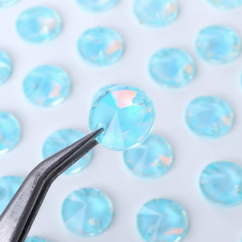 Aquamarine AM Rivoli  Shape High Quality Glass Sew-on Rhinestones