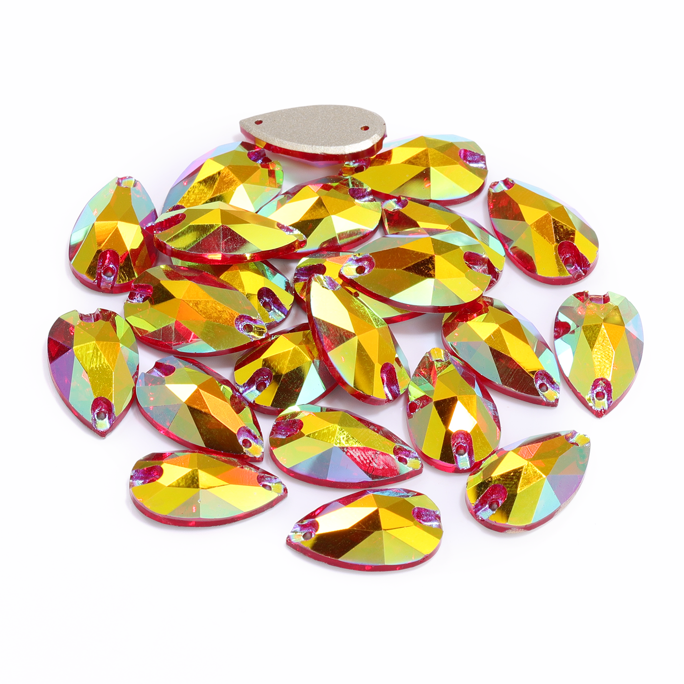 Light Siam AB Drop Shape High Quality Glass Sew-on Rhinestones