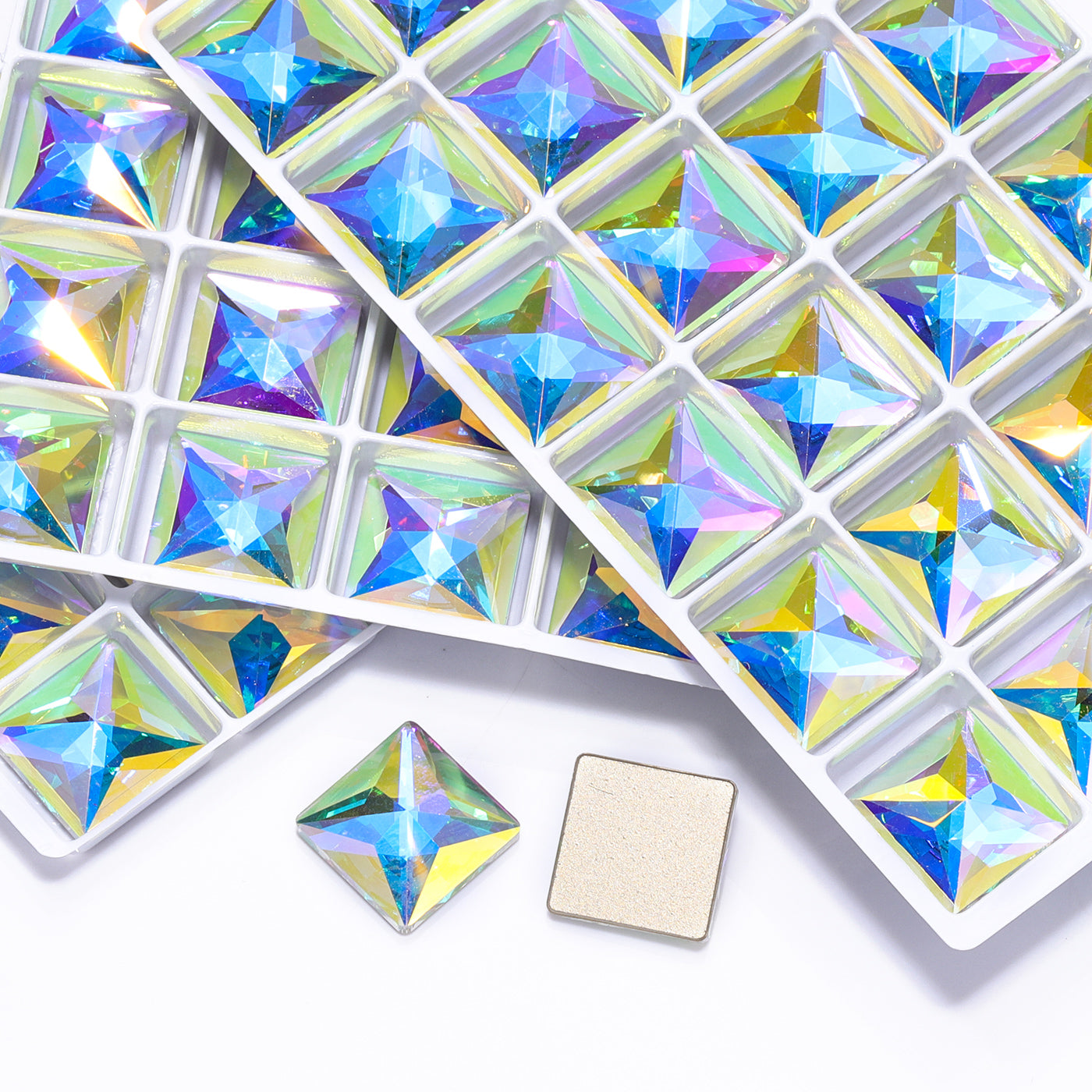 Crystal AB Square Shape High Quality Glass Beveled Flat Back Rhinestones WholesaleRhinestone