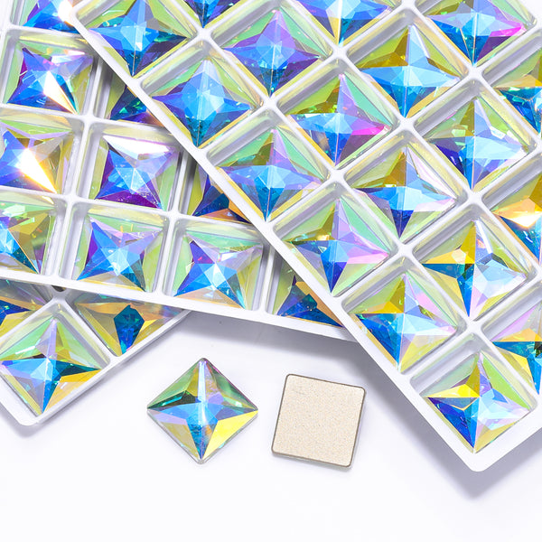 Crystal AB Square Shape High Quality Glass Beveled Flat Back Rhinestones WholesaleRhinestone