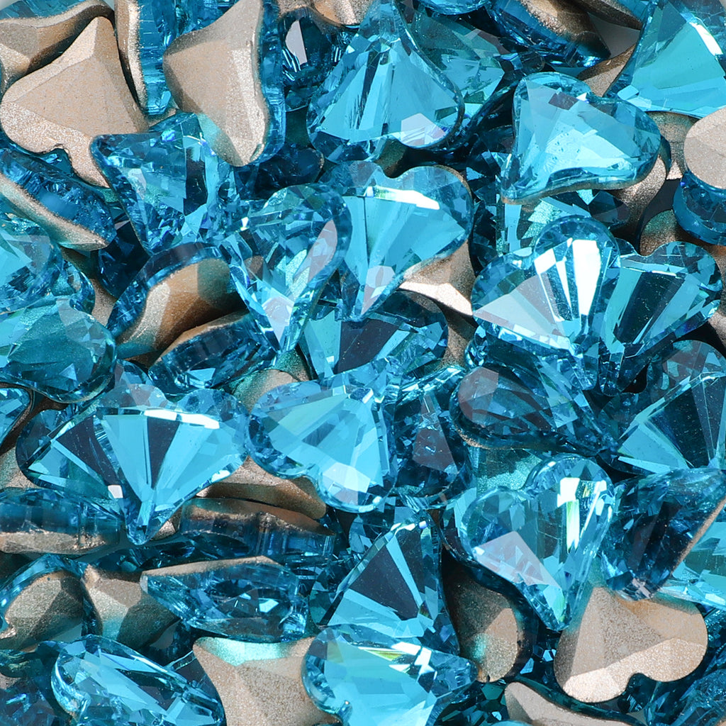 Sweet Heart Shape Aquamarine Glass Pointed Back Fancy Rhinestones WholesaleRhinestone