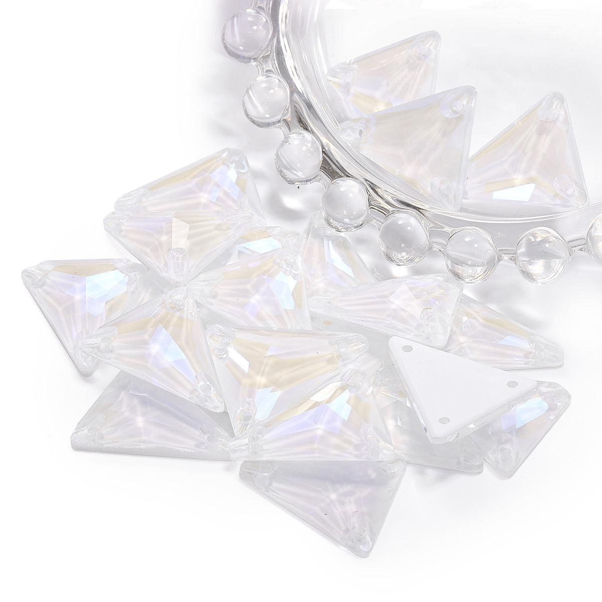 Electric Neon White Slim Triangle Shape High Quality Glass Sew-on Rhinestones WholesaleRhinestone