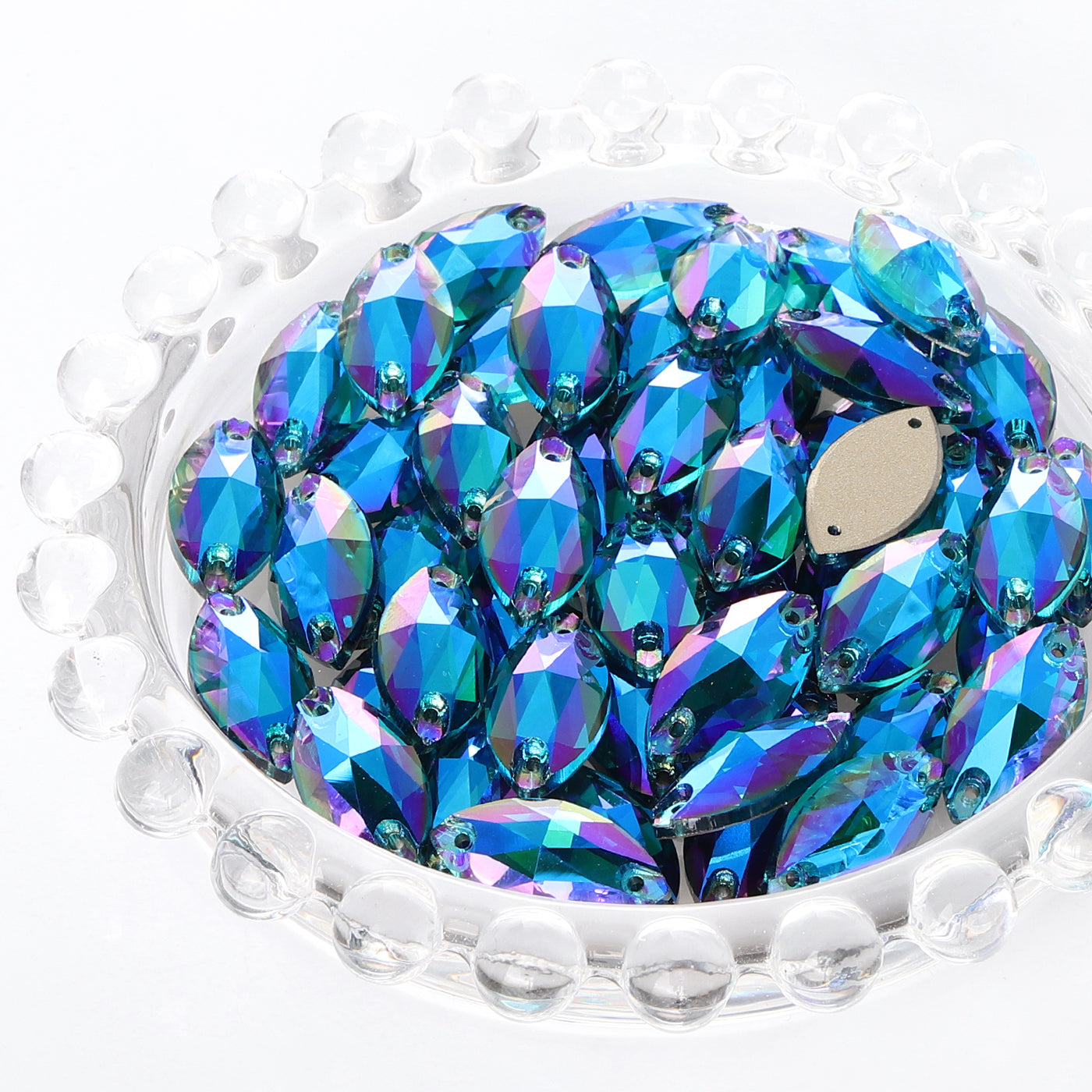Indicolite Shimmer Navette Shape High Quality Glass Sew-on Rhinestones WholesaleRhinestone