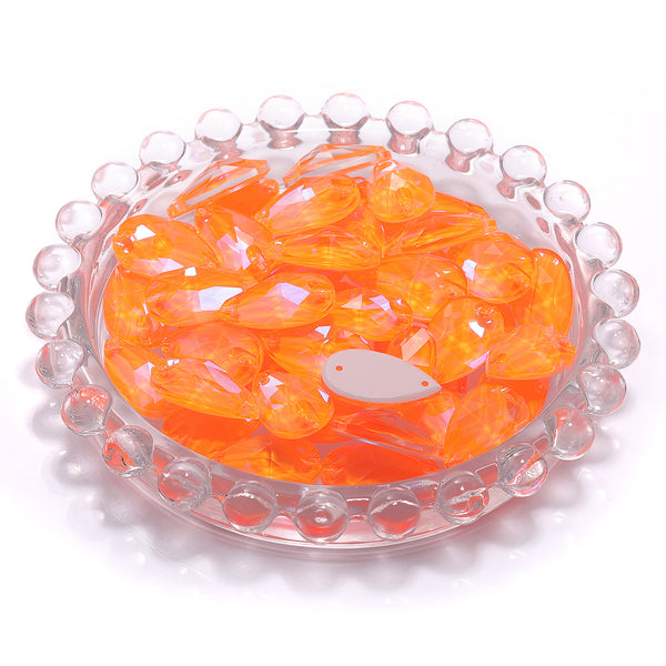 Electric Neon Orange Yellow Drop Shape High Quality Glass Sew-on Rhinestones WholesaleRhinestone
