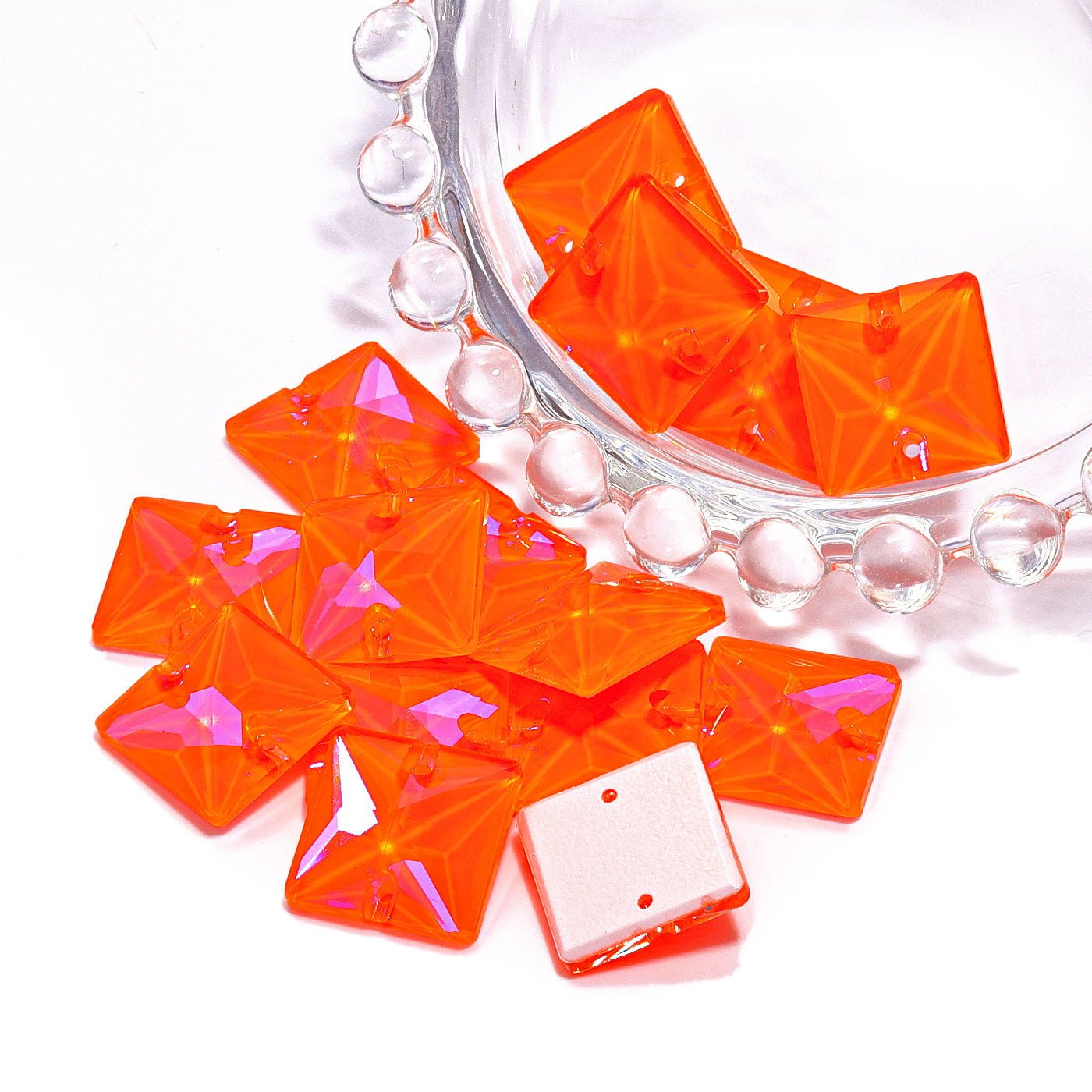 Electric Neon Orange Yellow Square Shape High Quality Glass Sew-on Rhinestones