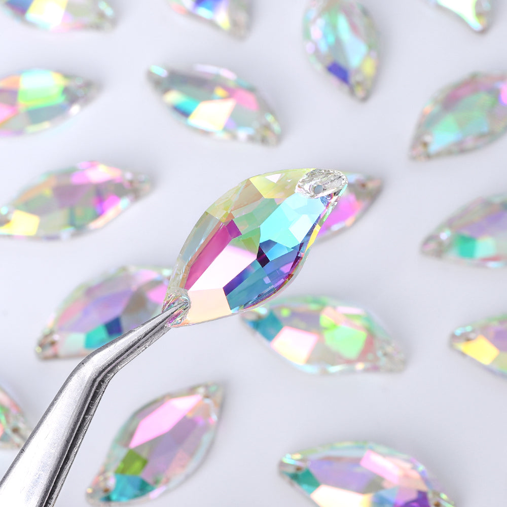 Crystal Phantom Diamond Leaf Shape High Quality Glass Sew-on Rhinestones