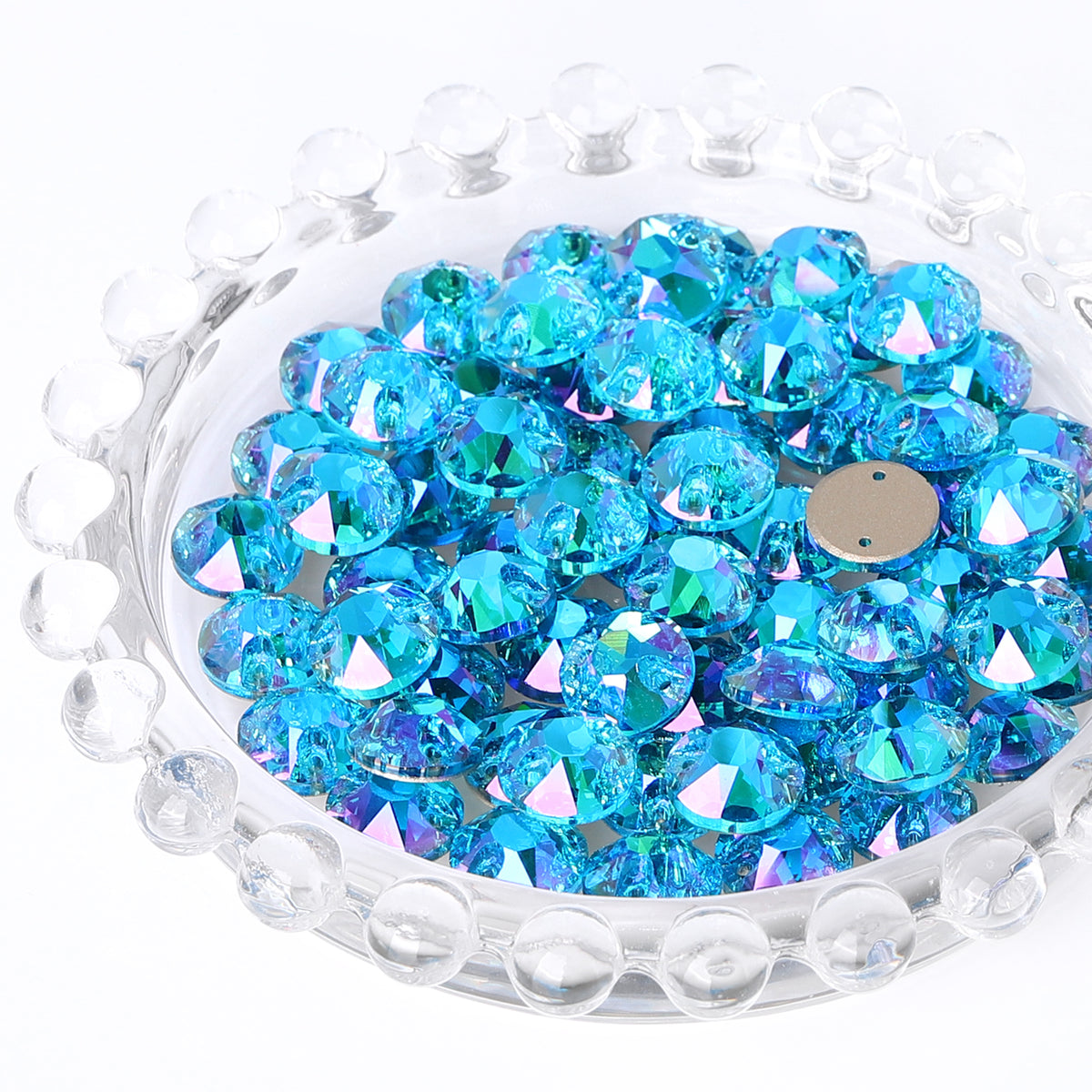Aquamarine Shimmer XIRIUS Round Shape High Quality Glass Sew-on Rhinestones WholesaleRhinestone