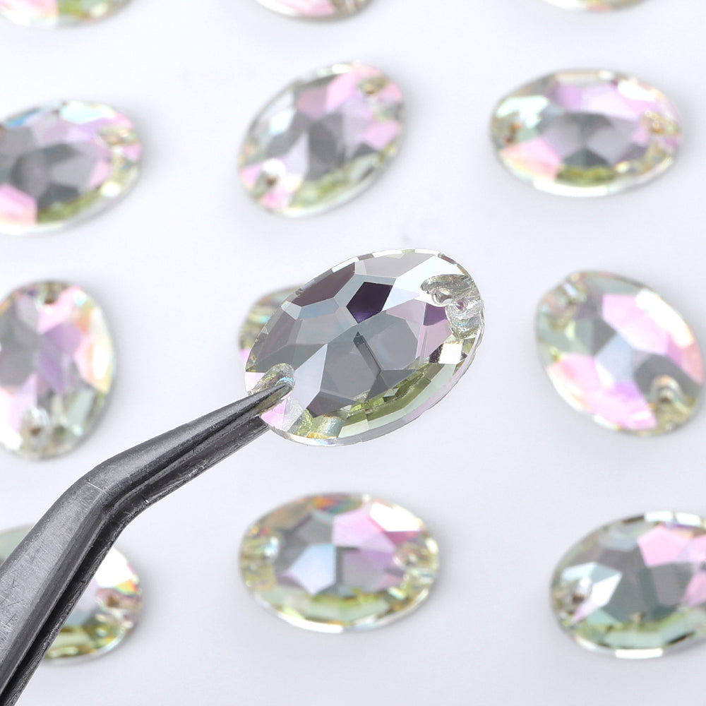 Luminous Green Oval Shape High Quality Glass Sew-on Rhinestones WholesaleRhinestone