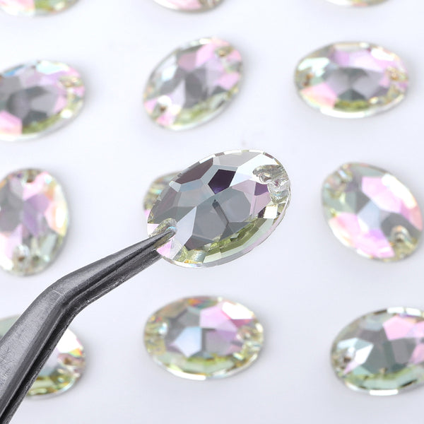 Luminous Green Oval Shape High Quality Glass Sew-on Rhinestones WholesaleRhinestone