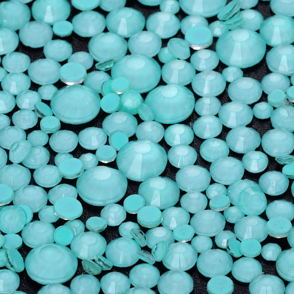 Mixed Sizes Neon Turquoise Glass Flat Back Rhinestones For Nail Art WholesaleRhinestone