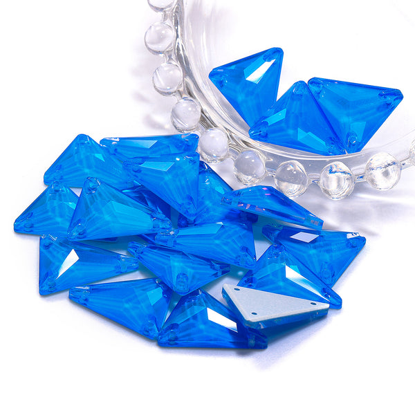 Electric Neon Blue Slim Triangle Shape High Quality Glass Sew-on Rhinestones