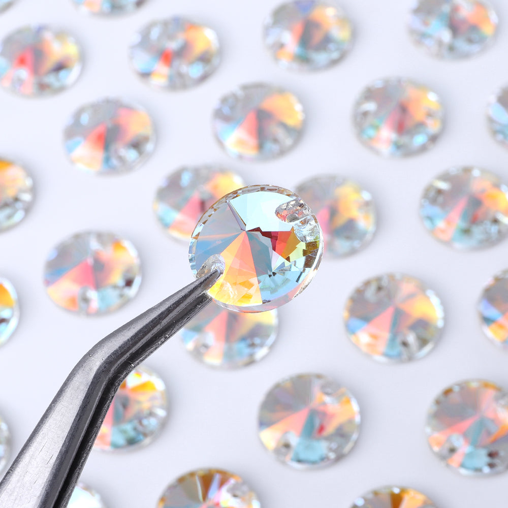 Light Crystal AB Rivoli  Shape High Quality Glass Sew-on Rhinestones