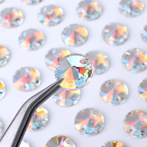 Light Crystal AB Rivoli  Shape High Quality Glass Sew-on Rhinestones