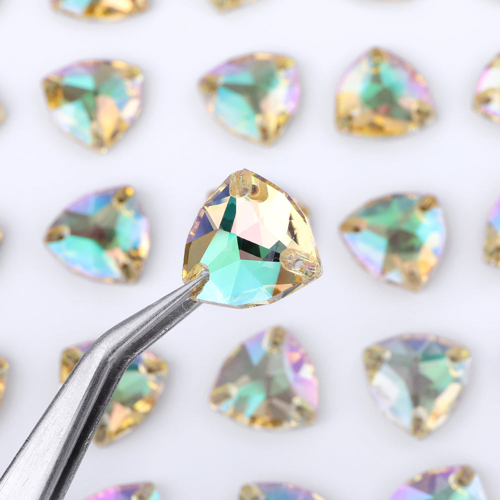 Luminous Green Trilliant Shape High Quality Glass Sew-on Rhinestones WholesaleRhinestone