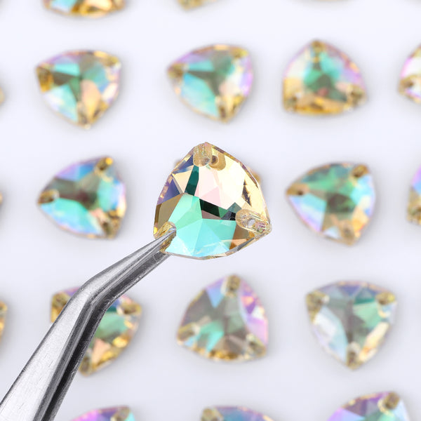 Luminous Green Trilliant Shape High Quality Glass Sew-on Rhinestones WholesaleRhinestone