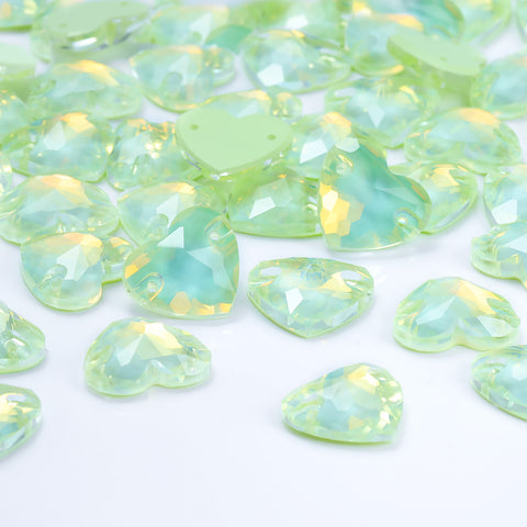 Light Azore AM Heart Shape High Quality Glass Sew-on Rhinestones