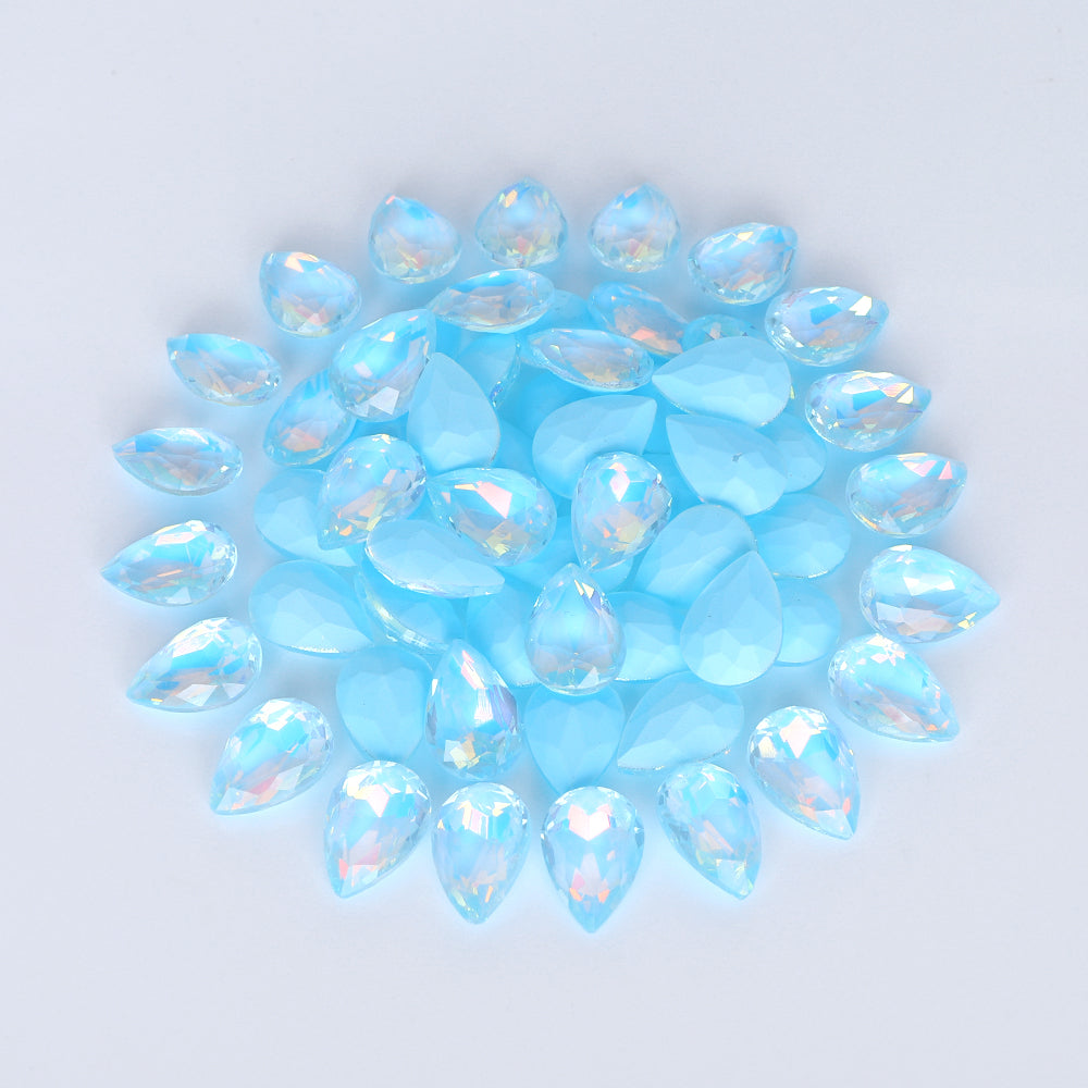 Aquamarine AM Drop Shape Glass Pointed Back Fancy Rhinestones