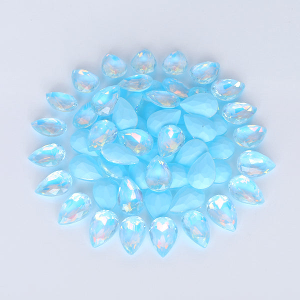 Aquamarine AM Drop Shape Glass Pointed Back Fancy Rhinestones WholesaleRhinestone