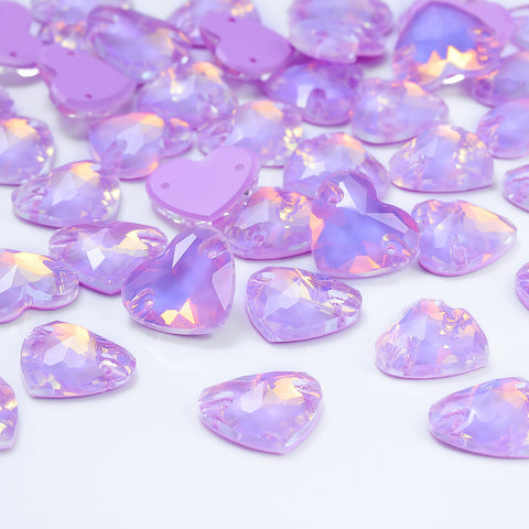 Lavender AM Heart Shape High Quality Glass Sew-on Rhinestones