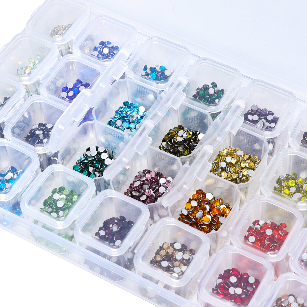 28-Color Basic Mix Glass Rhinestones Kit – Flatback Gems for Nail Art & Crafts, Silver Foil Back, Assorted Solid Shades WholesaleRhinestone