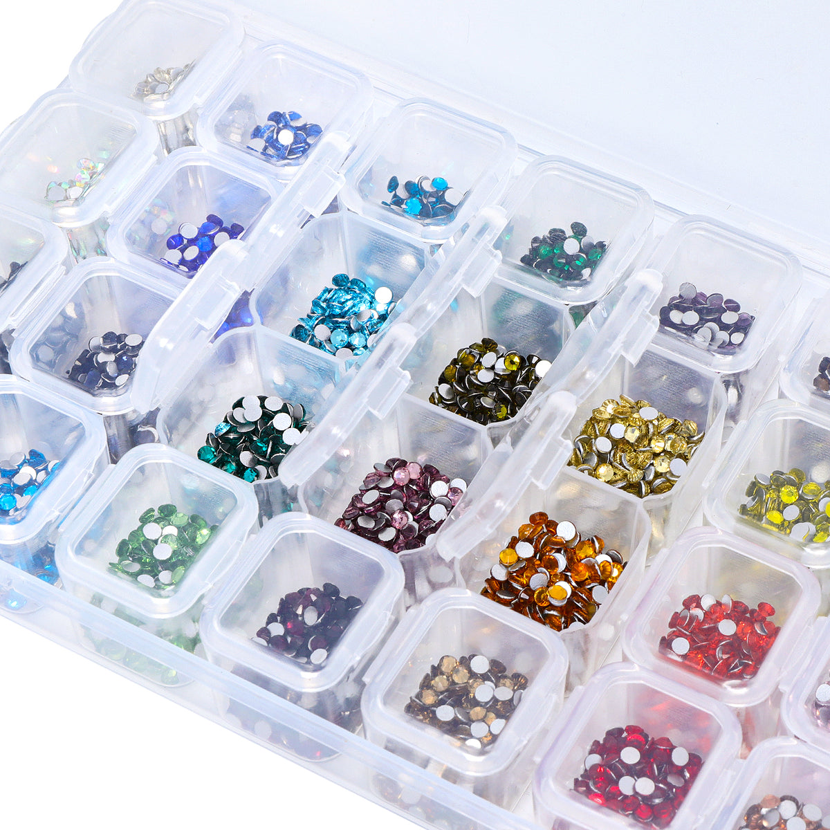 28-Color Basic Mix Glass Rhinestones Kit – Flatback Gems for Nail Art & Crafts, Silver Foil Back, Assorted Solid Shades WholesaleRhinestone