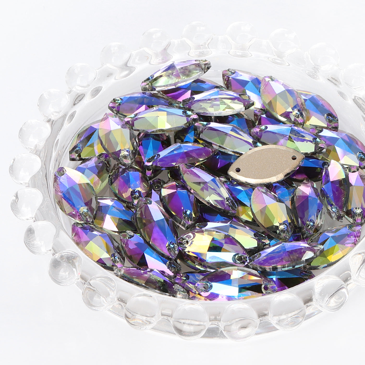 Black Diamond Shimmer Navette Shape High Quality Glass Sew-on Rhinestones
