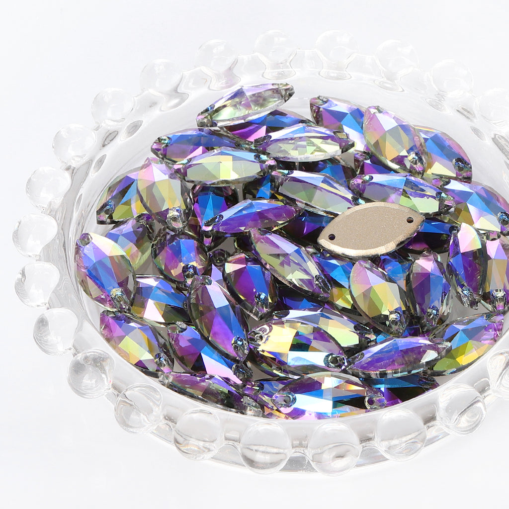 Black Diamond Shimmer Navette Shape High Quality Glass Sew-on Rhinestones WholesaleRhinestone