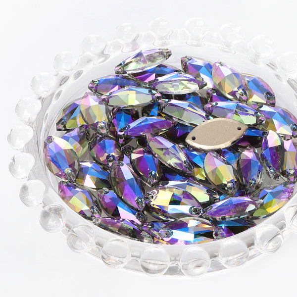 Black Diamond Shimmer Navette Shape High Quality Glass Sew-on Rhinestones WholesaleRhinestone