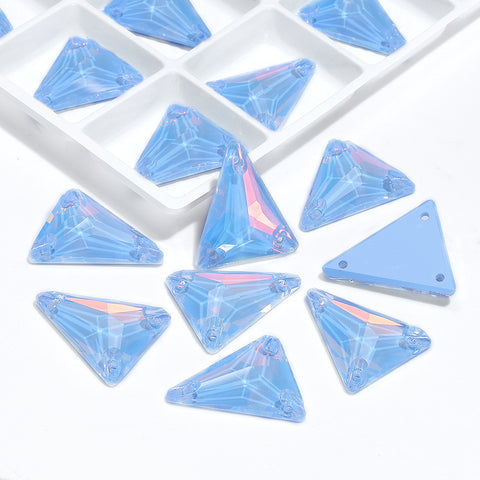 Slim Triangle Shape Light Sapphire AM High Quality Glass Sew-on Rhinestones