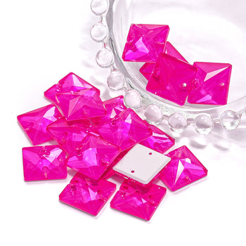 Electric Neon Fuchsia Square Shape High Quality Glass Sew-on Rhinestones WholesaleRhinestone