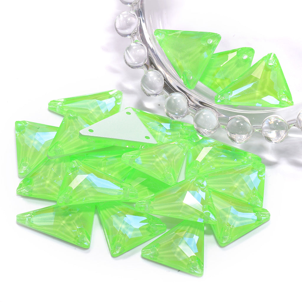 Electric Neon Peridot Slim Triangle Shape High Quality Glass Sew-on Rhinestones WholesaleRhinestone