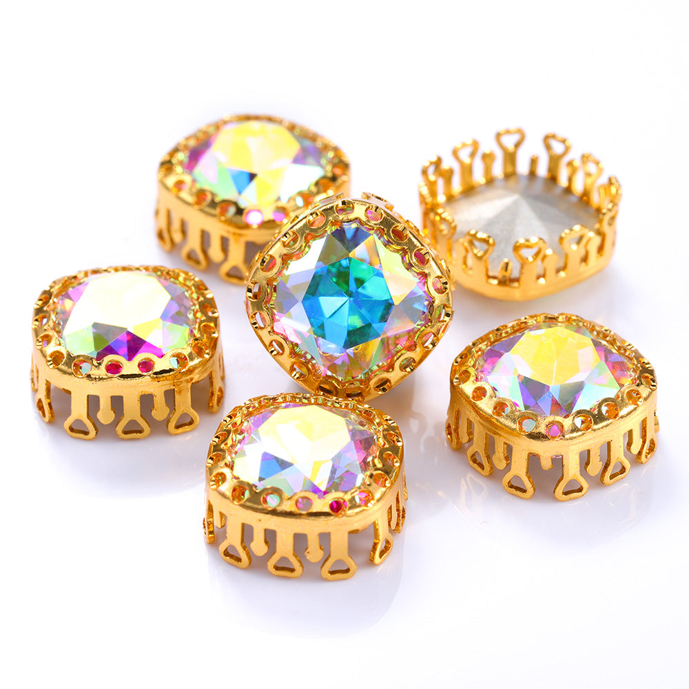 Crystal AB Cushion Square Shape High-Quality Glass Sew-on Nest Hollow Claw Rhinestones WholesaleRhinestone
