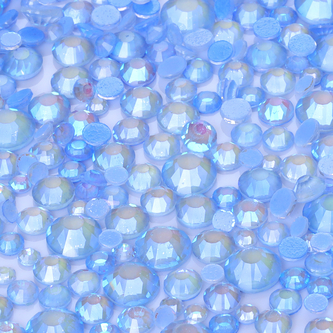 Mixed Sizes Mocha Shimmer Lt Blue Glass Flat Back Rhinestones For Nail Art