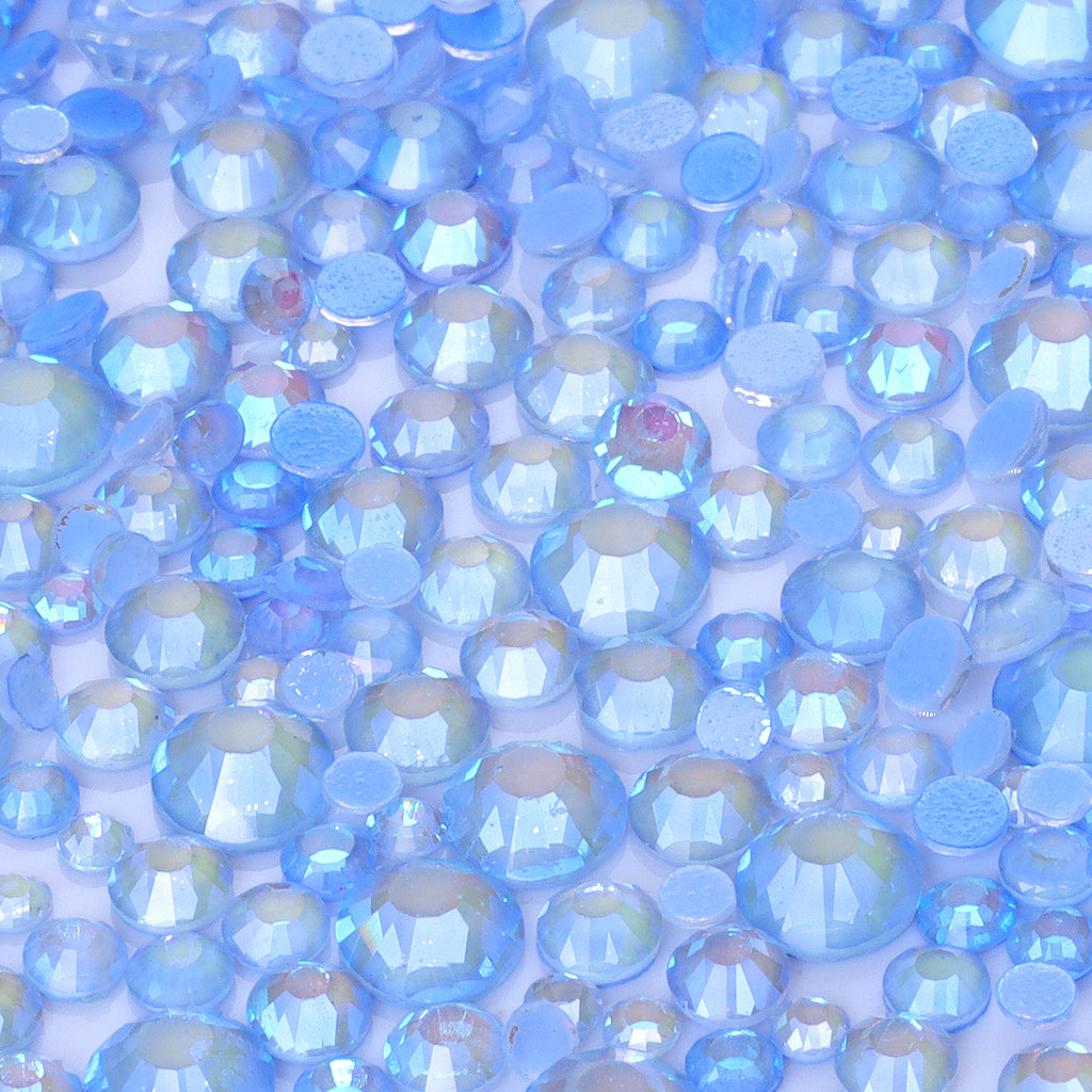 Mixed Sizes Mocha Shimmer Lt Blue Glass Flat Back Rhinestones For Nail Art WholesaleRhinestone