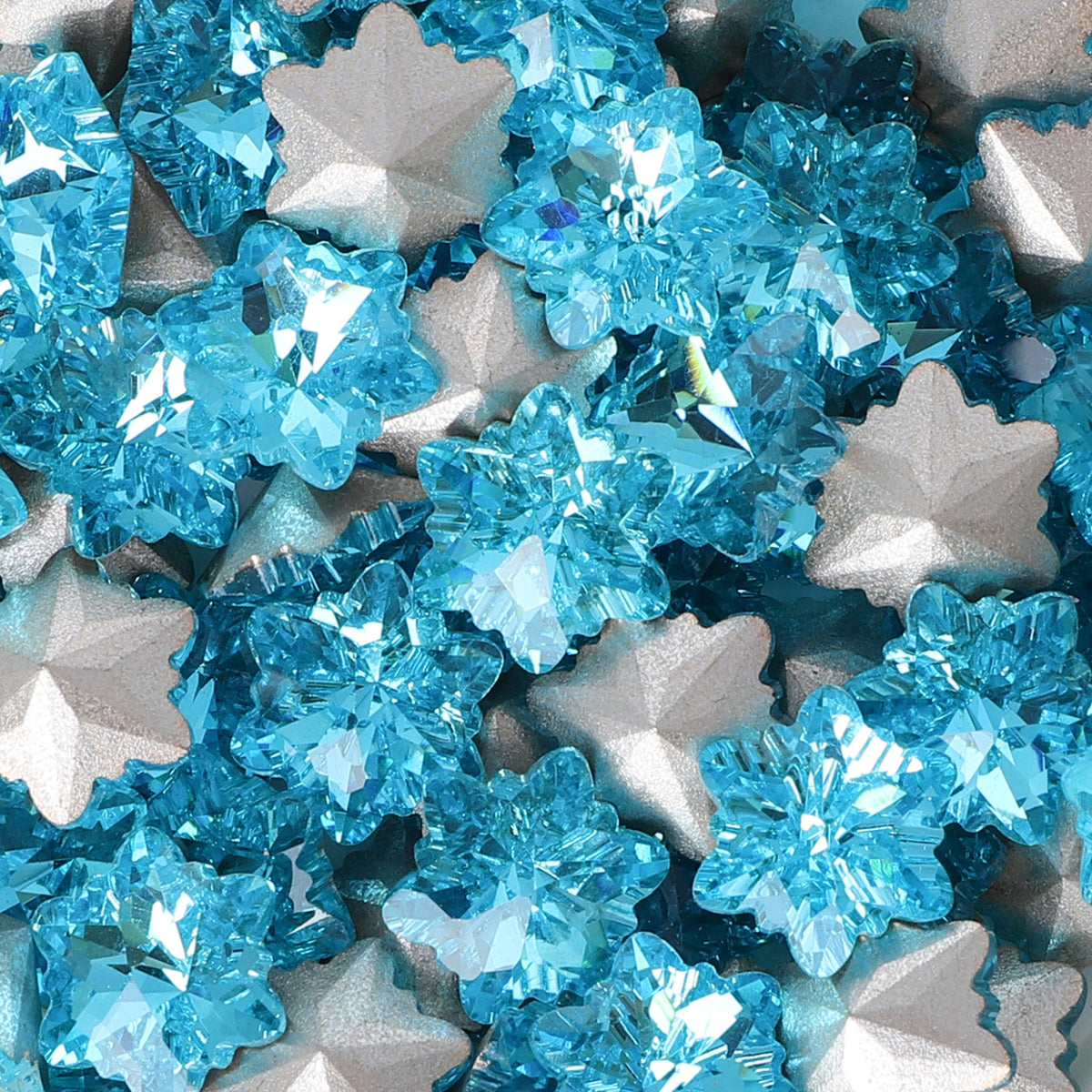Light Aquamarine Snowflake Shape Glass Pointed Back Fancy Rhinestones WholesaleRhinestone