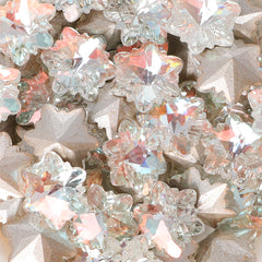 Cognac White Snowflake Shape Glass Pointed Back Fancy Rhinestones
