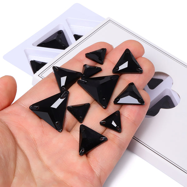 Mixed Sizes Jet Triangle Shape High Quality Glass Sew-on Rhinestones WholesaleRhinestone