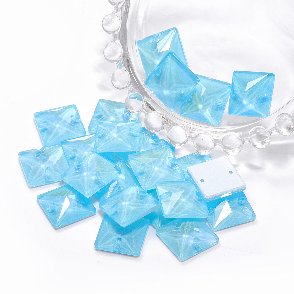 Electric Neon Aquamarine Square Shape High Quality Glass Sew-on Rhinestones WholesaleRhinestone