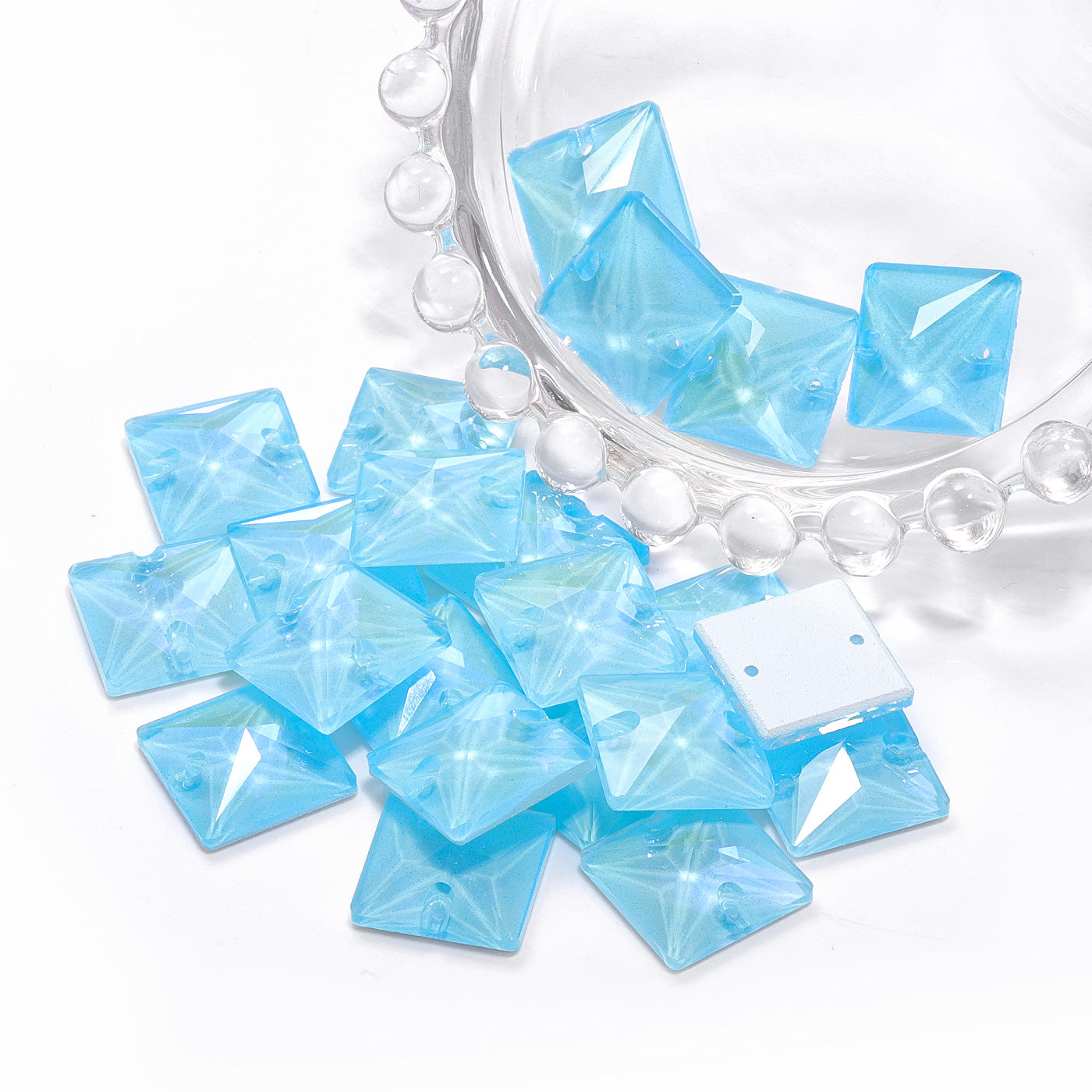 Electric Neon Aquamarine Square Shape High Quality Glass Sew-on Rhinestones WholesaleRhinestone