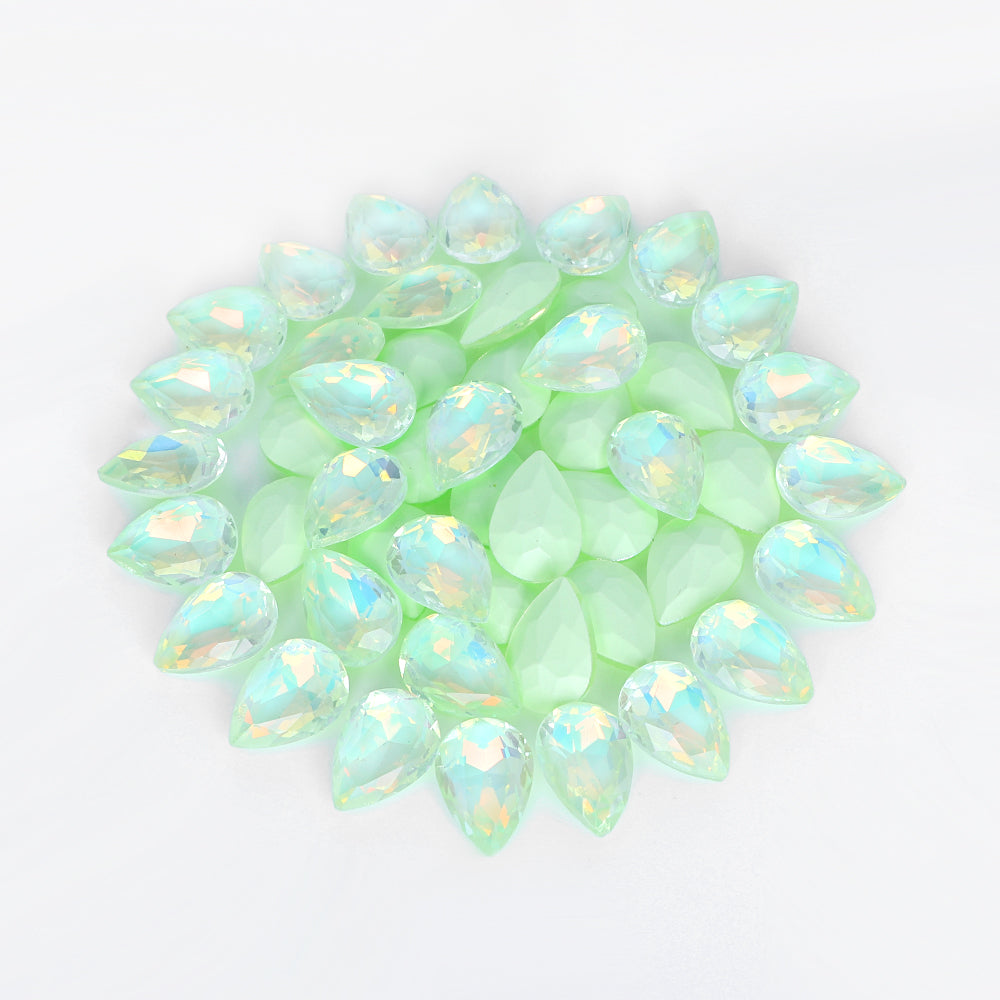Light Green AM Drop Shape Glass Pointed Back Fancy Rhinestones