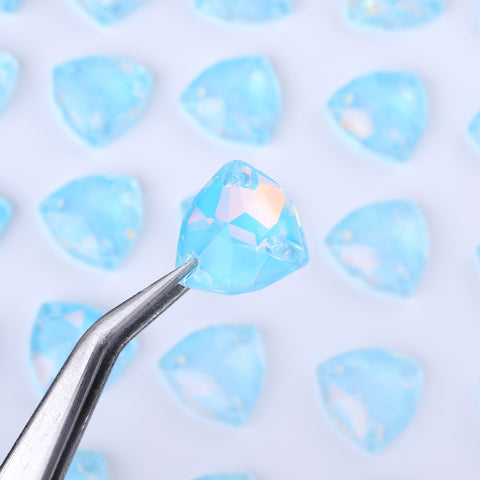 Aquamarine AM Trilliant Shape High Quality Glass Sew-on Rhinestones